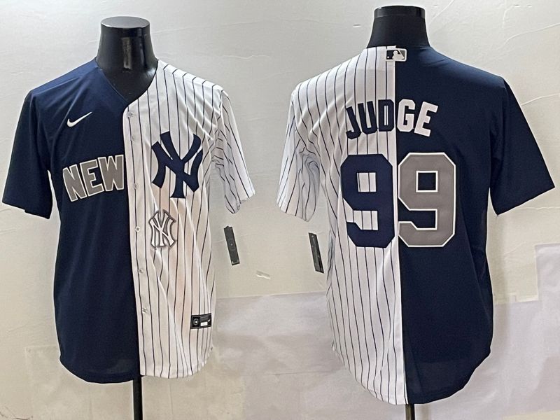 Men New York Yankees #99 Judge White Stripe Blue Game Nike 2025 MLB Jersey style 10